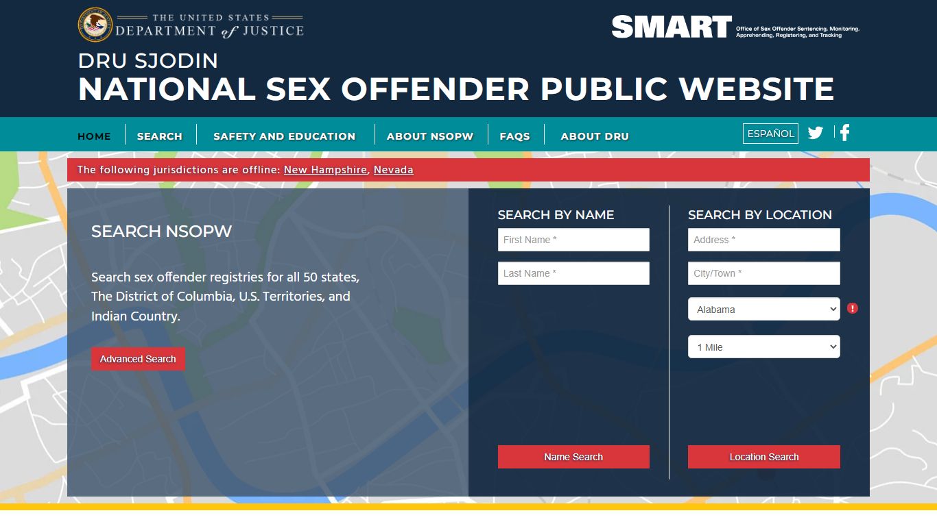 United States Department of Justice National Sex Offender Public Website